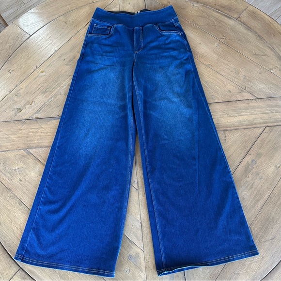 Halara Wide-Leg Blue Denim Women's Pull-On Stretch Solid Jeans Pockets Womens M - Picture 2 of 8